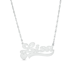 Large Script Name with Heart and Ribbon Necklace in Sterling Silver (1 Line)