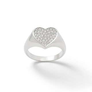 Cubic Zirconia Heart Ring in Solid Sterling Silver - Size 7