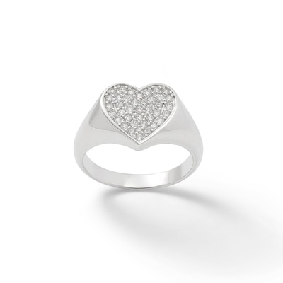 Cubic Zirconia Heart Ring in Solid Sterling Silver - Size 7