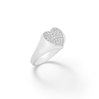 Cubic Zirconia Heart Ring in Solid Sterling Silver - Size 7