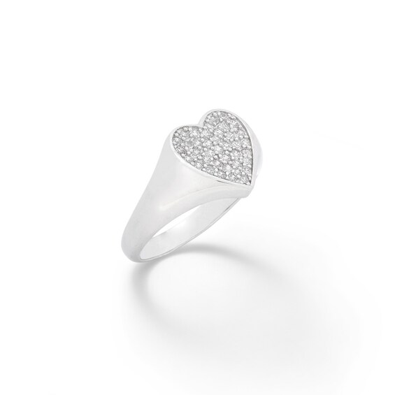 Cubic Zirconia Heart Ring in Solid Sterling Silver - Size 7