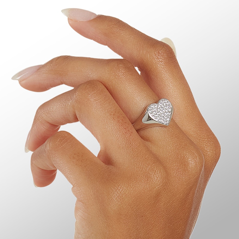 Main Image 3 of Cubic Zirconia Heart Ring in Solid Sterling Silver - Size 7