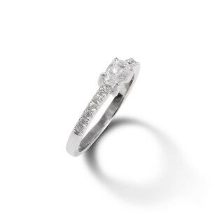 Sterling Silver CZ Oval Ring - Size 7