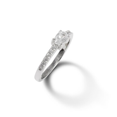 Sterling Silver CZ Oval Ring - Size 7