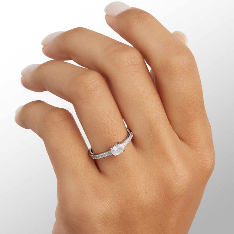 Main Image 3 of Sterling Silver CZ Oval Ring - Size 7