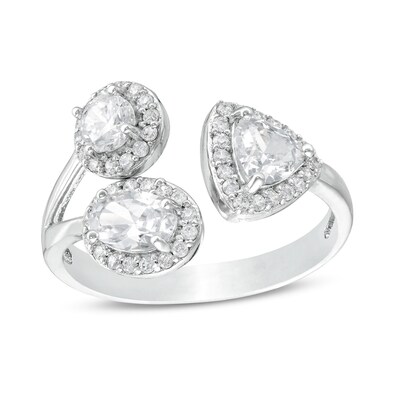 Multi-Shape Cubic Zirconia Frame Open Shank Ring in Sterling Silver - Size 7