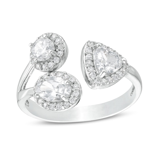 Multi-Shape Cubic Zirconia Frame Open Shank Ring in Sterling Silver - Size 7