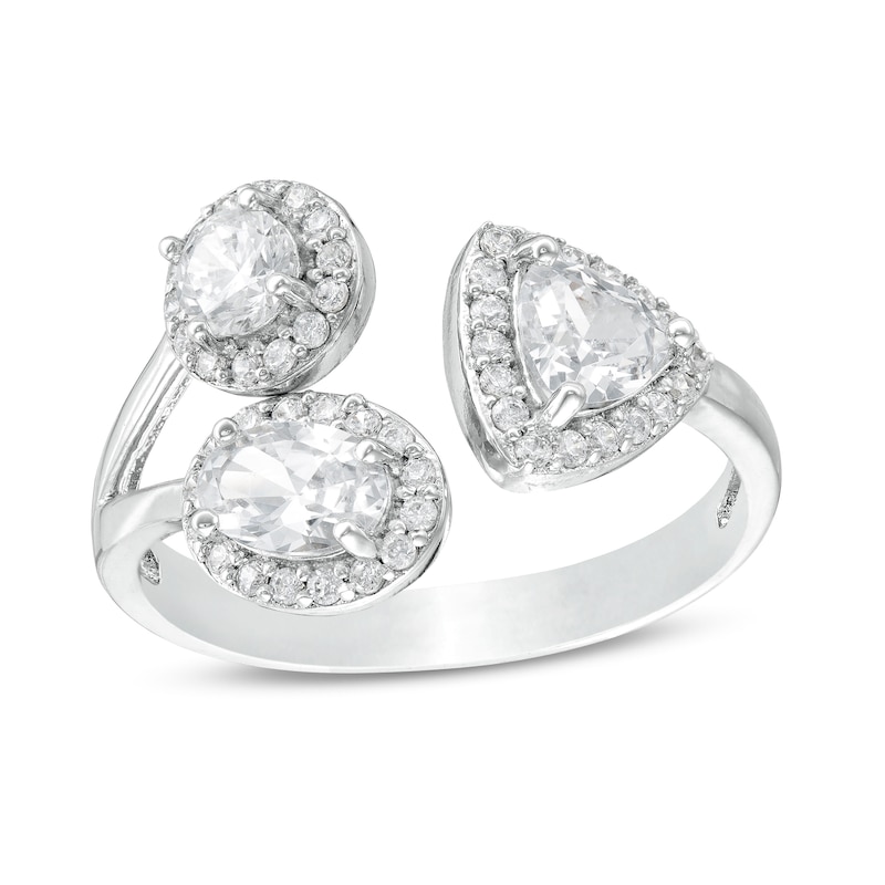 Multi-Shape Cubic Zirconia Frame Open Shank Ring in Sterling Silver - Size 7