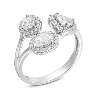 Multi-Shape Cubic Zirconia Frame Open Shank Ring in Sterling Silver - Size 7