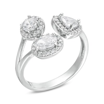 Multi-Shape Cubic Zirconia Frame Open Shank Ring in Sterling Silver - Size 7