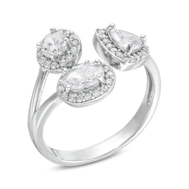 Main Image 2 of Multi-Shape Cubic Zirconia Frame Open Shank Ring in Sterling Silver - Size 7