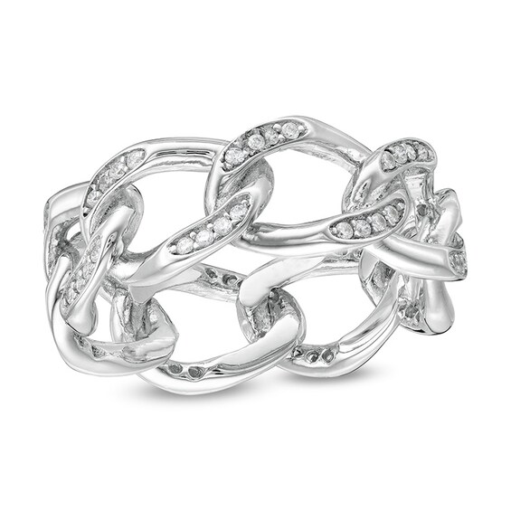 Cubic Zirconia Chain Link Ring in Sterling Silver - Size 7