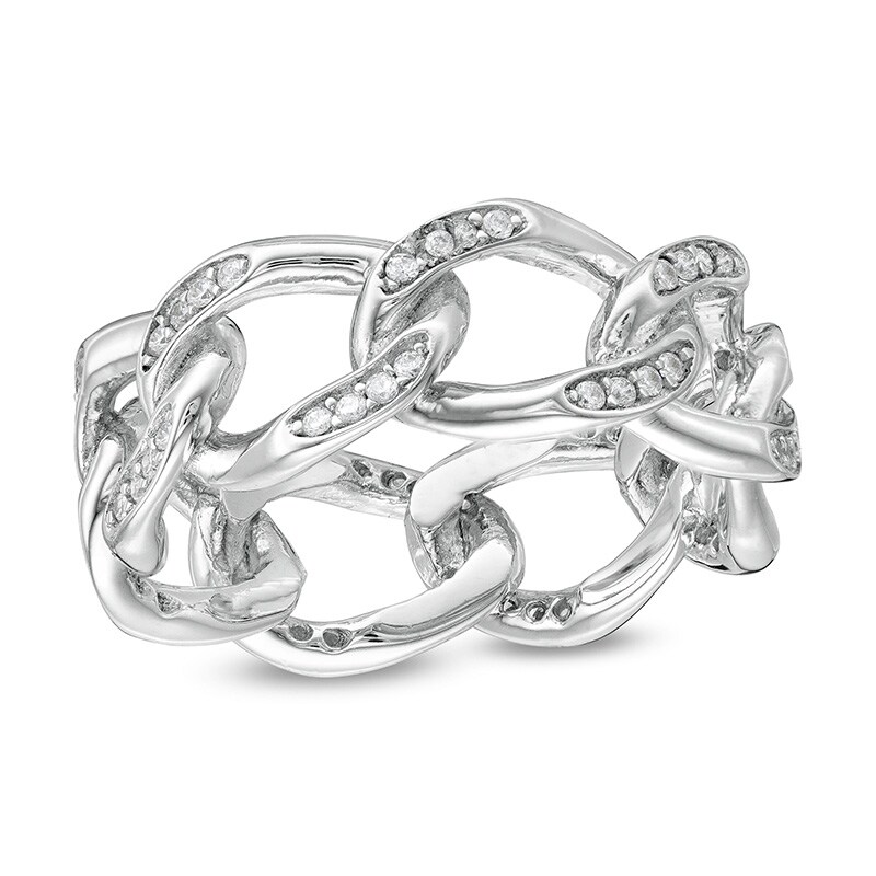 Cubic Zirconia Chain Link Ring in Sterling Silver - Size 7