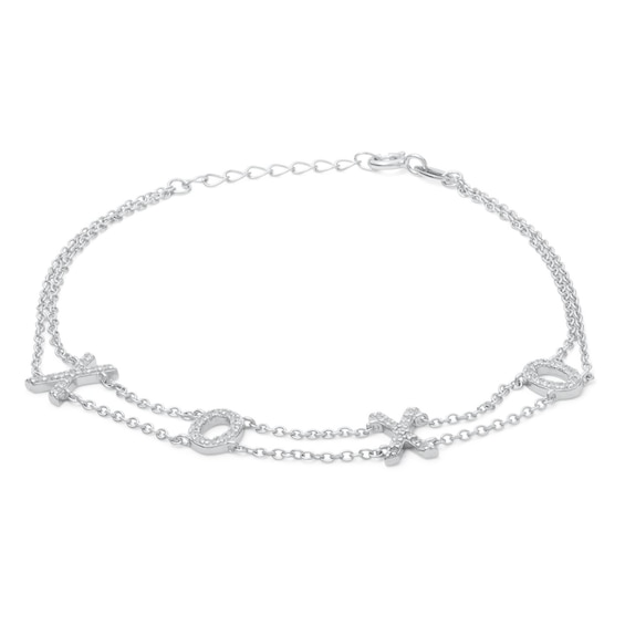 Cubic Zirconia "XO" Double Chain Bracelet in Sterling Silver - 8"