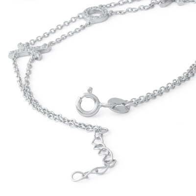 Cubic Zirconia "XO" Double Chain Bracelet in Sterling Silver - 8"