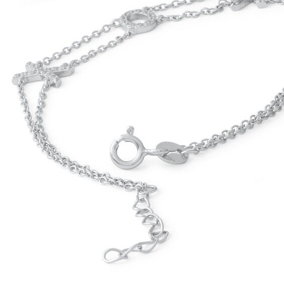 Cubic Zirconia "XO" Double Chain Bracelet in Sterling Silver - 8"