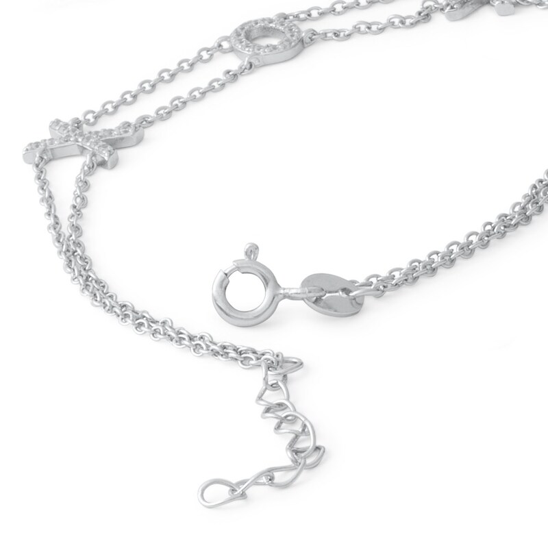 Main Image 2 of Cubic Zirconia "XO" Double Chain Bracelet in Sterling Silver - 8"