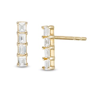Baguette Cubic Zirconia Bar Stud Earrings in 10K Gold
