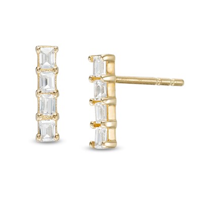 Baguette Cubic Zirconia Bar Stud Earrings in 10K Gold