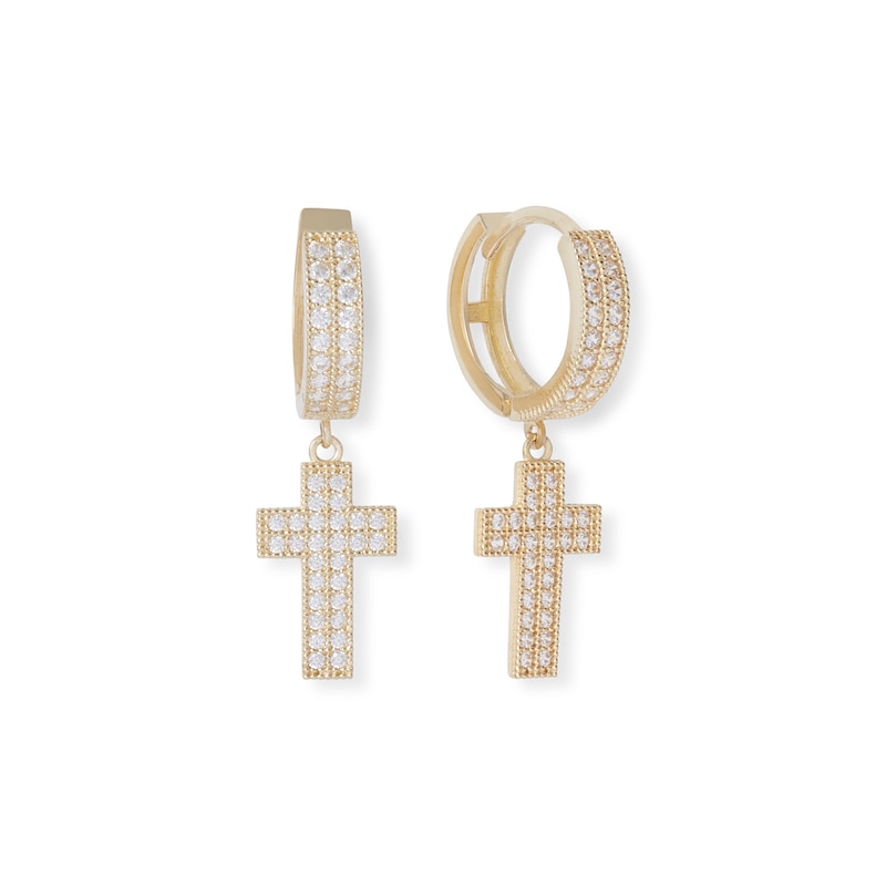 Cubic Zirconia Cross Drop Earrings in 10K Gold