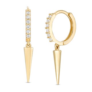 10K Gold CZ Spike Drop Huggie Hoops