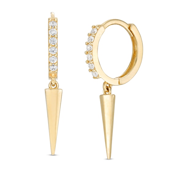 10K Gold CZ Spike Drop Huggie Hoops