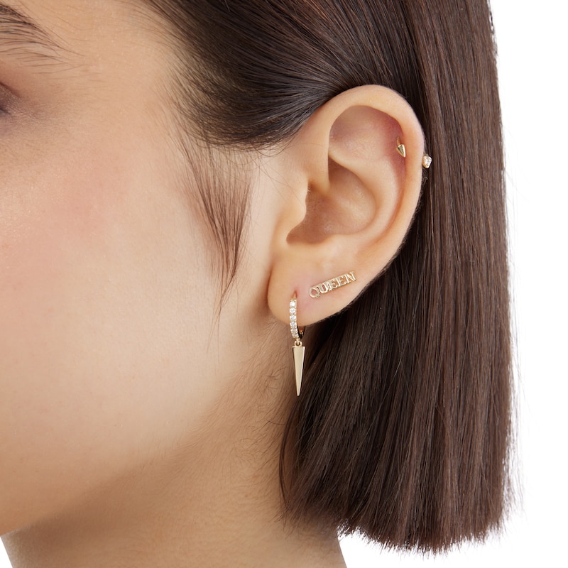 Main Image 3 of 10K Gold CZ Spike Drop Huggie Hoops