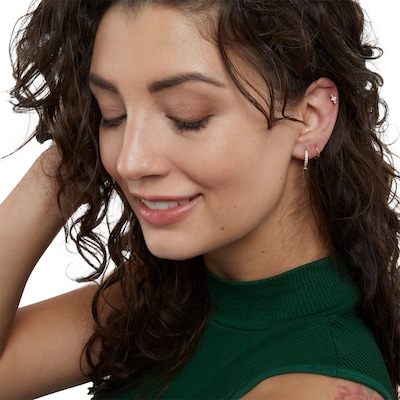 10K Gold CZ Spike Drop Huggie Hoops