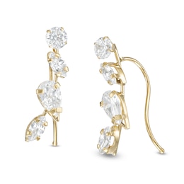 Marquise and Pear-Shaped Cubic Zirconia Cluster Crawler Earrings in 10K Gold
