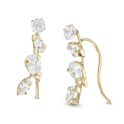 Marquise and Pear-Shaped Cubic Zirconia Cluster Crawler Earrings in 10K Gold