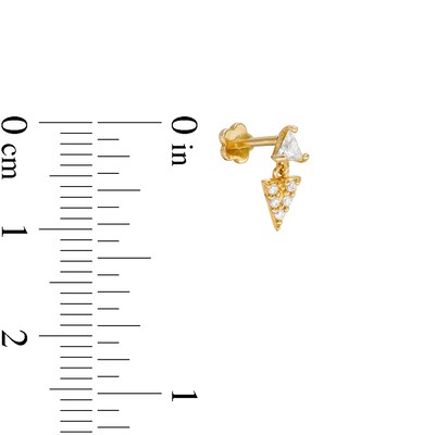 019 Gauge Triangle Cubic Zirconia Dangle Cartilage Barbell in 14K Gold