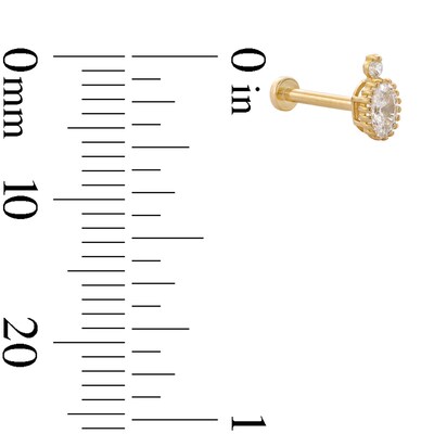 14K Tube Gold CZ Oval Bead Frame Stud - 18G 5/16"