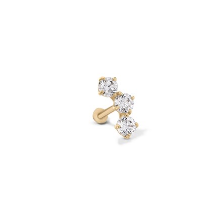 14K Tube Gold CZ Crawler-Style Stud - 18G 5/16"