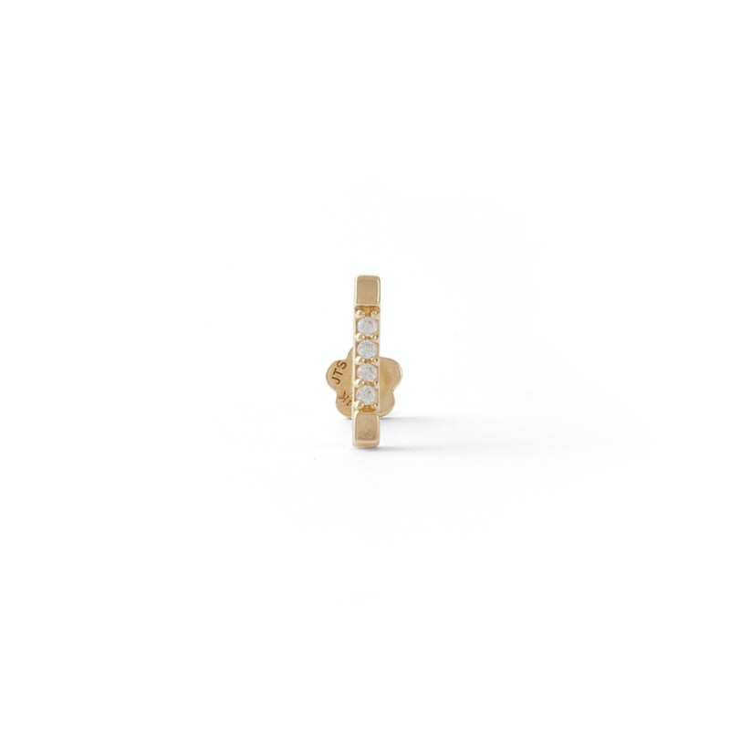 14K Tube Gold CZ Bar Stud - 18G 5/16"