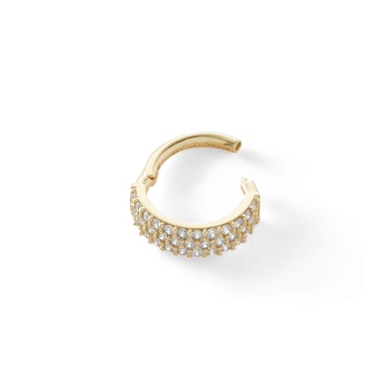 10K Solid Gold CZ Triple Row Hoop - 16G 5/16"