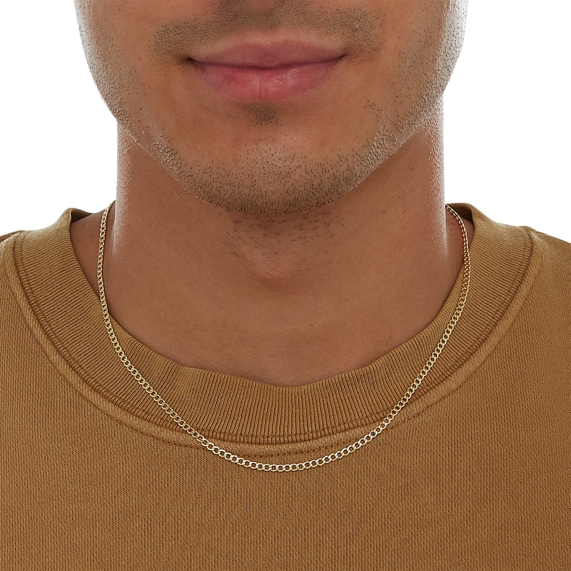 060 Gauge Beveled Curb Chain Necklace in 14K Hollow Gold - 18"
