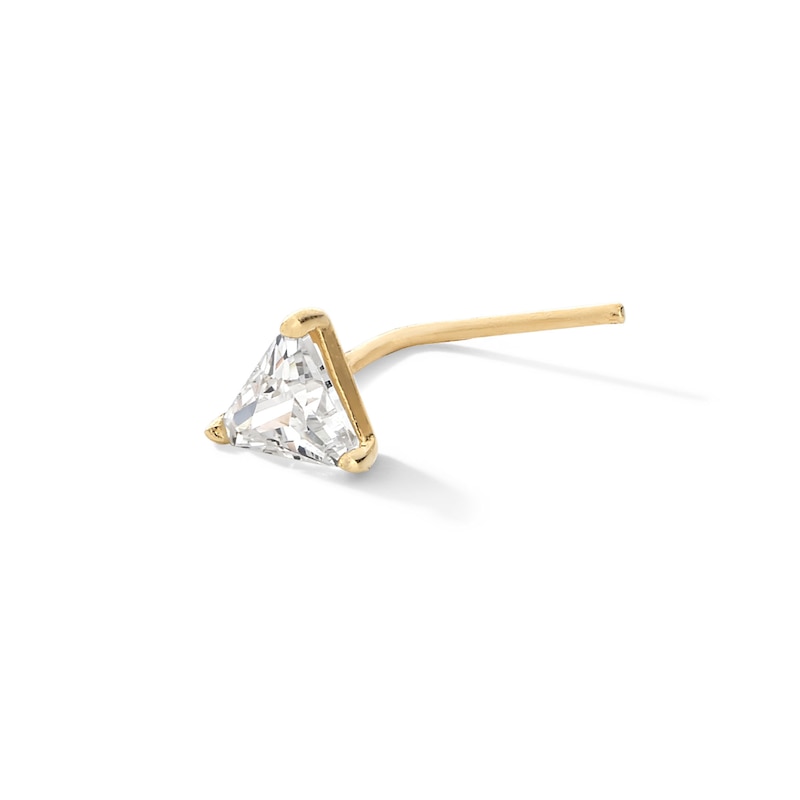 14K Semi-Solid Gold CZ Triangle L-Shape Nose Ring - 24G 1/4"