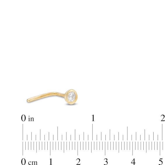 14K Semi-Solid Gold CZ Bezel L-Shape Nose Ring - 20G 1/4"