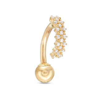 014 Gauge Cubic Zirconia Top-Down Belly Button Ring in 10K Semi-Solid Gold