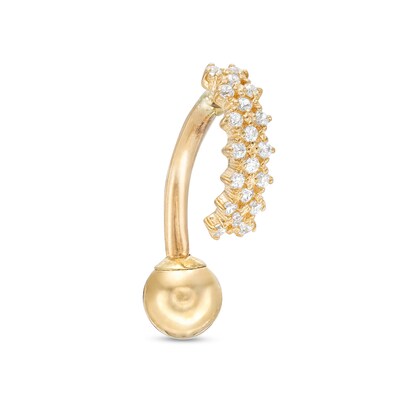 014 Gauge Cubic Zirconia Top-Down Belly Button Ring in 10K Semi-Solid Gold