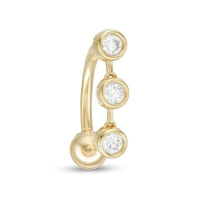 014 Gauge 3mm Cubic Zirconia Three Stone Bubble Dangle Top-Down Belly Button Ring in 10K Gold