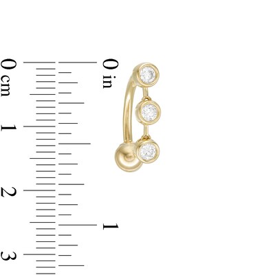014 Gauge 3mm Cubic Zirconia Three Stone Bubble Dangle Top-Down Belly Button Ring in 10K Gold