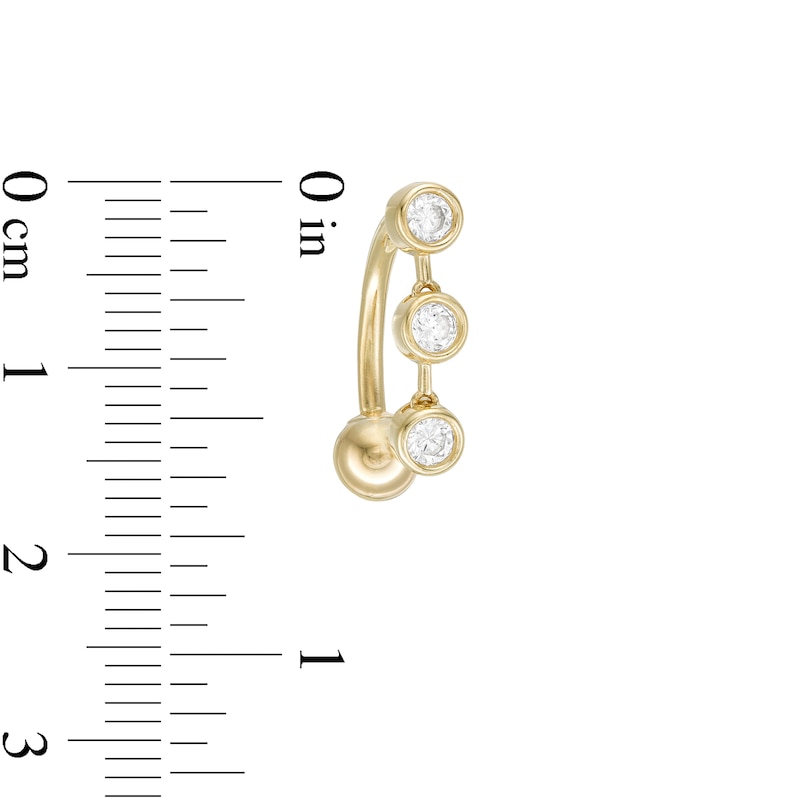 Main Image 2 of 014 Gauge 3mm Cubic Zirconia Three Stone Bubble Dangle Top-Down Belly Button Ring in 10K Gold