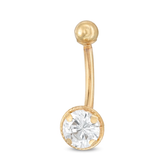 10K Semi-Solid Gold CZ Two-Stone Belly Button Ring - 14G 7/16