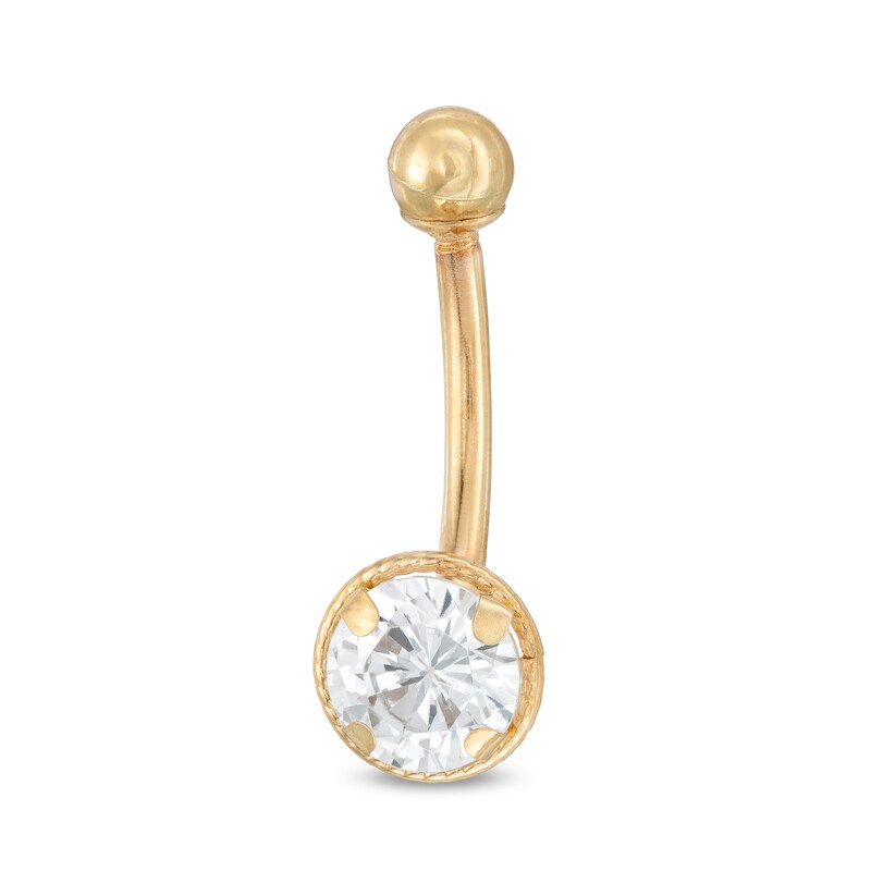 10K Semi-Solid Gold CZ Bezel-Set Belly Button Ring - 14G