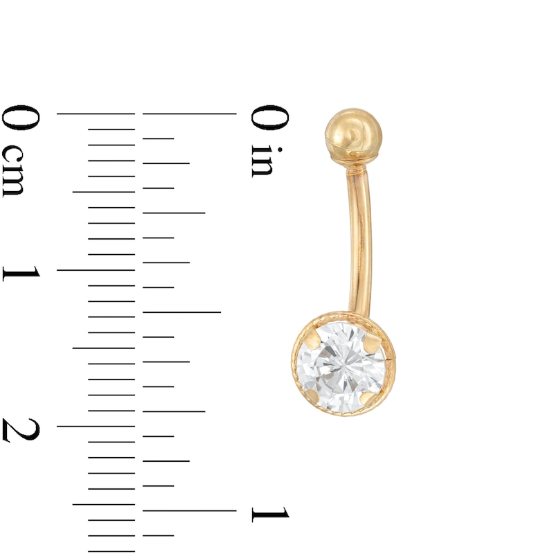 10K Semi-Solid Gold CZ Bezel-Set Belly Button Ring - 14G