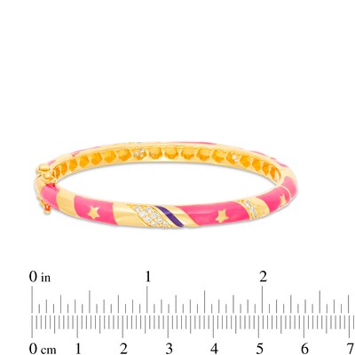 Child's Cubic Zirconia Pink and Purple Enamel Stars Bangle in Brass with 18K Gold Plate - 2"