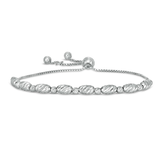 Diamond-Cut Solid Oval Bead Chain Bolo Bracelet in Sterling Silver - 8.5"