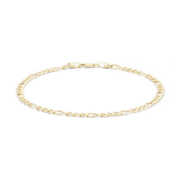 10K Hollow Gold Diamond-Cut Figaro Chain Anklet