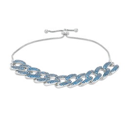Blue Cubic Zirconia Chain Link Bolo Bracelet in Solid Sterling Silver - 10&quot;